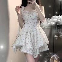 Women's Mid-Length French Sling Skirt – Cute Floral Design, Perfect for Early Spring and Autumn, Chic Waist, and Gentle Fairy Style. M 90-105