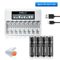 PALO 1,5 V AA ličio jonų baterija Įkraunama AA ličio baterija + 8 lizdų LCD išmanusis akumuliatoriaus įkroviklis juoda
