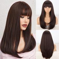 LISI HAIR Moteriškas natūralus tiesus rudas perukas su kirpčiukais Sintetinis pluoštas Natūralus banguotas sluoksniuotas perukas Cosplay kasdienis dėvėjimas 65 cm