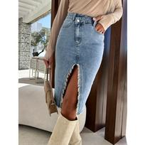 Moterų pavasario vasaros džinsiniai sijonai aukštu juosmeniu Bodycon džinsai sijonai moteriški laisvalaikio sijonai iki kelių S mėlyna