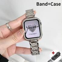 Diamond Case+Strap For Apple Watch Series 8 7 41mm Ultra2 49mm 45mm Stainless Steel Band for iwatch 9 se 6 5 4 3 40mm 44mm 38mm 42mm metal watch strap 38mm