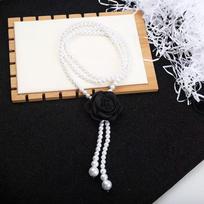 Korean Camellia Pearl Waist Chain Belt with Black and White Flower Decor for Dress Rose Pearl Waist Necklace balta