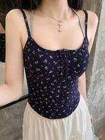 Gėlėta dviejų dalių vasarinė liemenė su krūtinės pamušalu - seksuali, liekno kirpimo moterims One Size 80-125 jin abrikosas