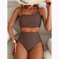 Women High Waisted Bikini Thin Shoulder Straps Sling Push Up Tank Top Separate Two-Piece Swimsuit Backless Swimwears S