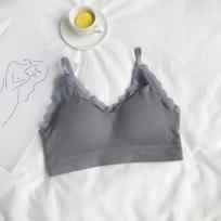 Girls Solid Lace Bras Backless Adjustable Strap Push Up Bras For Women Sexy Lingerie Casual Inner Vest Tank Tops Fashion Lady Pad Bras 34/75AB geltona