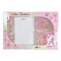 Macaroon-Color Stationery Set: Paper Clips, Stapler, Rubber Bands, Lined Notebooks, Thumbtacks, Push Pins, and Binder Clips. levandų violetinė spalva