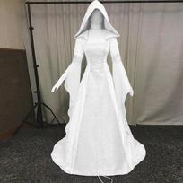Moteriška madinga suknelė ilgomis rankovėmis su gobtuvu iki grindų ilgio Cosplay suknelė M balta