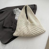 Yogodlns Moteriška nerta rankinė-tote su išpjovomis, trikampio dizaino, pintas paplūdimio krepšys, lengvas, elegantiškas, nešiojamas, nertas peties krepšys, piniginė 46x2x45cm chaki