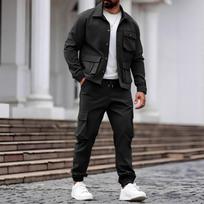 Men's Solid Color Retro Work Jacket Multi Pocket Trousers Trendy Tough Suit L armijos žalia spalva