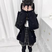 Japoniško perlų šilko mozaikiniai paltai moterims Y2k estetika nėriniai triušio ausys striukės laisvalaikio oversized Harajuku kawaii gobtuvai viršutinė dalis S balta