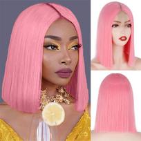 MISS WIG Moteriškas trumpas tiesus perukas be kirpčiukų Nėriniai priekinis perukas Sintetinis pluoštas raudono vyno spalvos tiesus perukas iki pečių 14inches