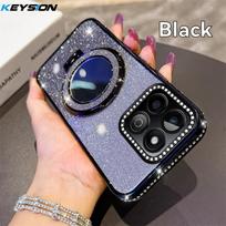 KEYSION Glitter Jewelled Magnetic Phone Case for HONOR X7c X8b X8A Makeup Mirror Stand Shockproof Cover for Honor 200 Smart 5G for Honor 200 Smart rožinė