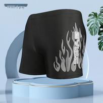 Men's Plus Size Flame Style Square Leg Swim Trunks - Comfortable Adult Beachwear. 3XL (130-170 Jin)