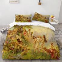 2/3 dalių angelo aliejumi tapytas patalynės komplektas, senovinis menas, antklodės užvalkalas, animacinis, šiltas, lovos antklodės užvalkalas, vaikiško miegamojo lovos užtiesalas, komplektas, žalias AU Double(180x210cm)