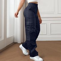 Moteriški elastingi aukštu liemeniu kargo kelnės, tamprios, kasdienės, plačių klešnių, gatvės stiliaus, parašiutinės, žygio kelnės su kišenėmis S žalia