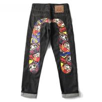 Nauji japoniški Hipster Retro Hip-hop Fashion Print Džinsai High Street Leisure Slim Straight Siuvinėti Y2k Print Siuvinamos kelnės S