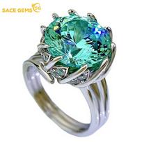 SACE GEMS lotoso gėlių žiedai moterims, 925 sterlingų sidabro, 12 mm žalios, didelės anglies deimantinės ledinės gėlės 5 žalia
