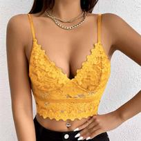 (SU)Moteriškas erotinis apatinis trikotažas Sexy Deep V vienspalvė nėriniuota liemenėlė su krūtinės įklotu Large armijos žalia spalva