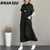 IHUASU Women's Loose Floor-length Dress T-shirt Type Casual Dresses S juoda