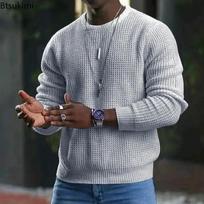 Men's Waffle T-Shirt Solid Loose Casual O-neck Pullover Tops Spring Autumn Long Sleeve Sweatshirt L balta
