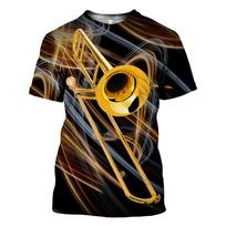 Jazz 3D Print Sax Guitar Clarinet Men's T-shirt Classic Music Instruments Short Sleeve Hip Hop Pop Casual Tees Round Collar Tops S