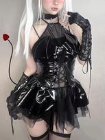 AltGoth Sexy Cosplay Pu Suknelė Moteriška Harajuku Gatvės Apranga Grunge Bandage Hollow Out Bats Suknelė Punk Y2k E-girl Mall gotikiniai drabužiai M juoda