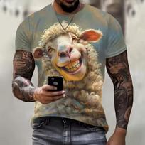 Madingi Hip Hop drabužiai Juokingi 3D avies paveikslėlio marškinėliai vyrams Street Casual apvalia kaklo iškirpte trumpomis rankovėmis Madingi laisvi vasaros viršutiniai drabužiai S