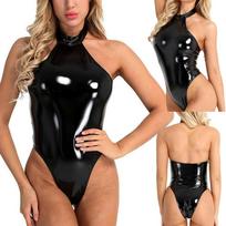 Moteriškas seksualus odinis apatinis trikotažas Teddy Bodysuit Be nugaros apatinis trikotažas M juoda