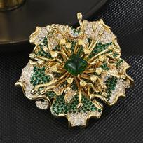 Micro Inlaid Color Cubic Zirconia Brooch Temperament Flower Pin Dress Accessory Rose Corsage Female Gift žalia