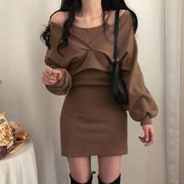 Elegantiškas prancūziškas kostiumas, suknelė su pakabuku, ilgomis rankovėmis Vienspalvis vakarėlis Sexy Bodycon Moteriška suknelė Rudens Žiema Moteriška suknelė Y2K S juoda