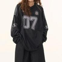 Y2K Gatvės apranga Retro Drabužiai ilgomis rankovėmis Laiškais marginti languoti džersio laisvi džemperiai Vyrams Moterims Hip Hopas Pankas Gatvės Pora Viršūnės M