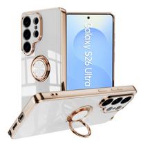 Samsung S25 Edge telefono dėklas su žiediniu stovu - Suderinamas su S23/S22/S24FE, Magnetinis galvanizuotas apsauginis dangtelis S22 Uitra Large Hole šviesiai žydros spalvos