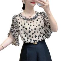 Elegant Fashion Harajuku Slim Fit Blouses Printed Solid O Neck Insert Short Sleeve Tops Women Casual All Match Women's Clothing M rožinė