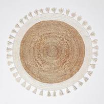 Džiuto apvalus kilimas Rankų darbo Natūralus kilimas bet kuriai erdvei Kaimiškas dekoras bet kuriai erdvei 60 cm x 60 cm (2x2 feet) smėlis/balta