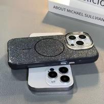 Prabangus blizgučių blizgesys, skirtas Magsafe magnetiniam dėklui iPhone 16 13 15 14 11 12 Pro Max, belaidžio įkrovimo silikoninis smūgiams atsparus dangtelis iPhone 16 Pro Max balta