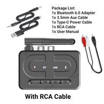 Bluetooth 6.0 garso imtuvas RCA 3,5 mm AUX lizdas Stereo muzikos belaidis adapteris Palaiko U disko atkūrimą Stalo garsiakalbiui/stiprintuvui No RCA Cable juoda
