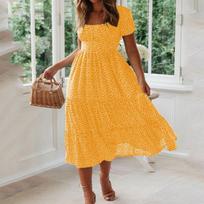 Vestidos Vintage Vintage Print Puff Sleeve vasarinės paplūdimio saldžios suknelės Kasdieni kvadratinė apykakle gėlėta maxi ilga suknelė šventė S juoda