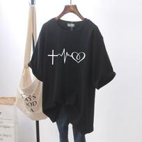 Dydžio pliusas Stora mergina Marškinėliai Moteriški liekninantys Aukšto pojūčio T-shirt Pilvą dengiantis Oversize O formos iškirptė Trumpomis rankovėmis Viršutinė dalis M