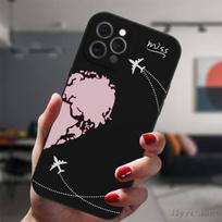 Skirta iPhone 13 11 12 14 Pro Max Mini Xs Xr 14plus Black Case Planes Pasaulio žemėlapis Kelionės Love Heart Couple Silikoninis apsauginis dangtelis For iPhone 12