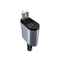 120 W automobilinis įkroviklis C tipo USB greito įkrovimo adapteris su įtampos ekranu 4 viename ištraukiamas kabelinis telefono automobilinis įkroviklis, skirtas iPhone Huawei Samsung