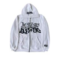 Street Fashion Print Hoodie Graphic Zip Up Hoodies Hip Hop Streetwear Oversized Vintage Outfit L