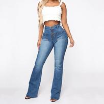 Women's Fashion Solid Color Washed Casual High-Waisted Jeans XXL juoda