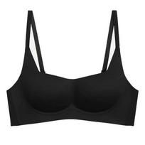 Seksualios Push Up liemenėlės Prancūziškas moteriškas apatinis trikotažas be vielų, moteriškas „Gather Bralette“ besiūlis apatinis trikotažas moterims, patogi liemenėlė S juoda