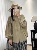 Johnature Japanese Forest Fungus Shirt Women Autumn Loose Balloon Sleeve Tops Women One Size smėlis