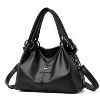 New Women's Tote Bag Luxury Soft Leather Women's Shoulder Bag Retro Solid Color Large Capacity Mom Bag