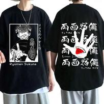 Summer Japan Anime Jujutsu Kaisen Double Sided Print T-shirts Casual Loose Unisex Women Short Sleeve Tees Ryomen Sukuna T-Shirt L