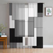 Raudona juoda pilka mozaika abstrakčios namų tiulio užuolaidos miegamajam svetainei Spausdintos permatomos užuolaidos balkono vasaros namų dekoravimui 135W x 114H(cm)