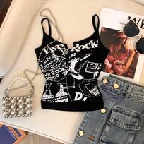 Retro Black Sling Vest For Women's T-shirts Sleeveless Sexy Girls Y2K Tops Fashion Lady Tank Tops S gray