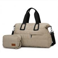 Simple Casual, Large Capacity Short-distance Travel and School Hand Luggage Bag with Small Bag Design Storage Bag two-piece set chaki