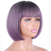 MISS WIG Moteriškas madingas pečių ilgio trumpas perukas su kirpčiukais Gradiento juodai pilkas sintetinio pluošto perukas moterims